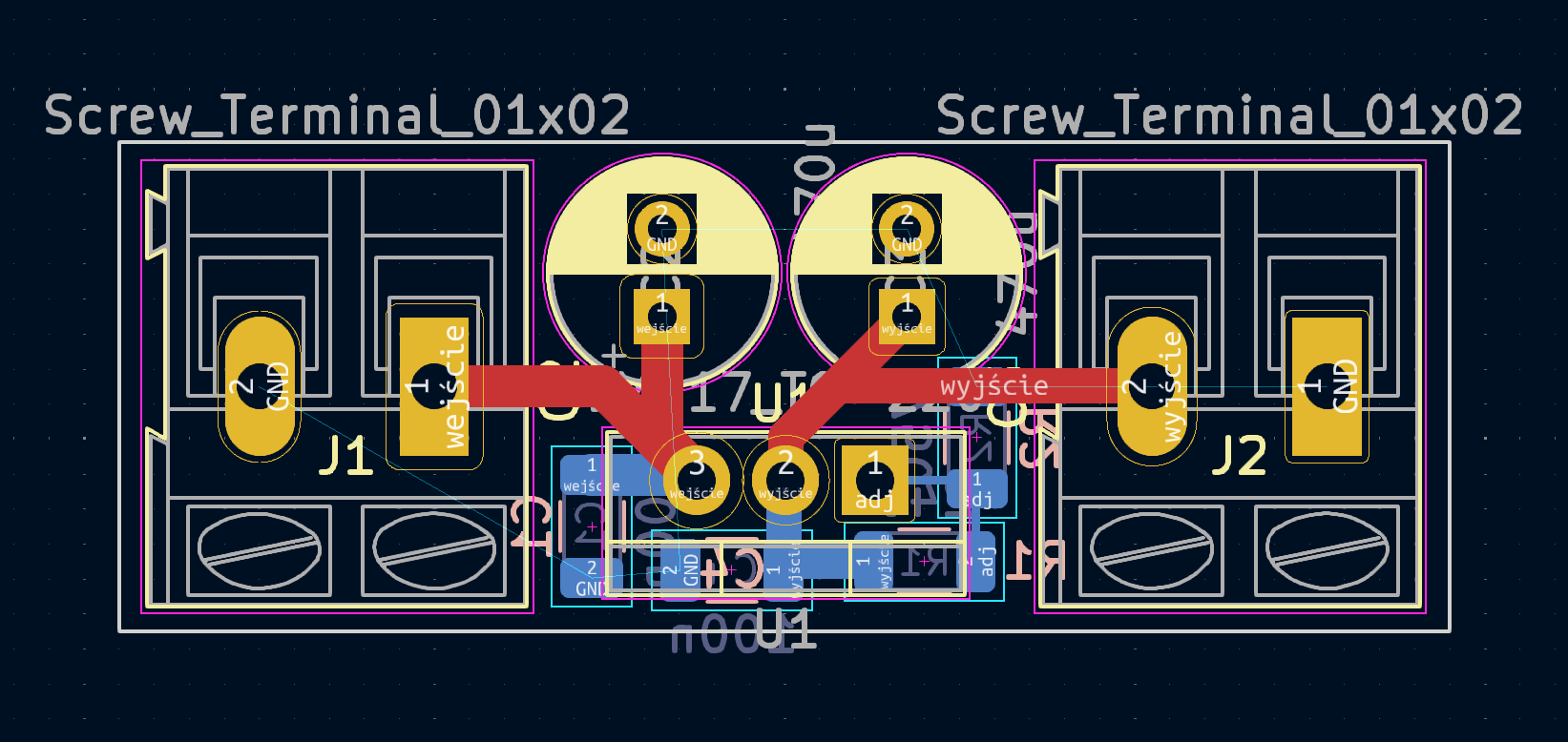 The layout to be imported via DSN as displayed inKiCad.