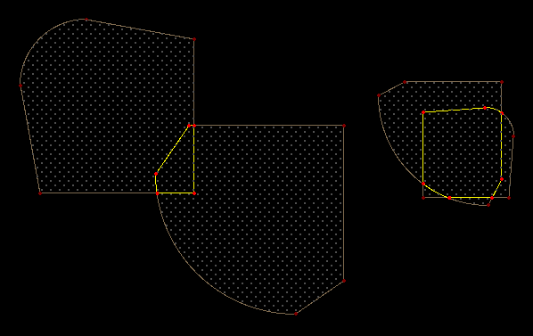 Screenshot showing construction of intersections of two pairs of convex lineocircular polygons.