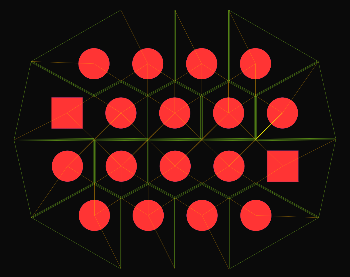 Screenshot showing the new, alternative navmesh painted in yellow color.